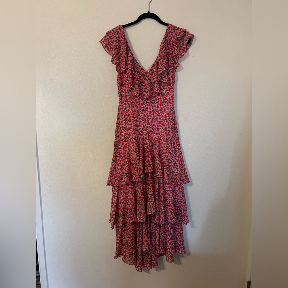 Wayf Floral Tiered Maxi Dress - Red and Pink